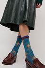 Exquisite J Short Flower Socks in Blue