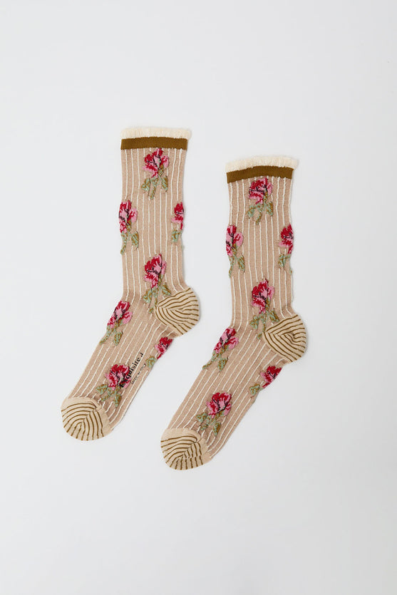 Exquisite J Short Flower Socks in Cream