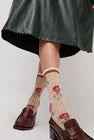 Exquisite J Short Flower Socks in Cream