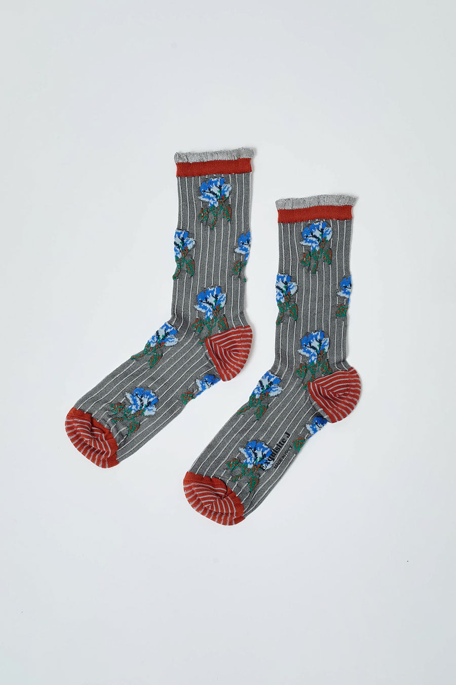 Exquisite J Short Flower Socks in Grey