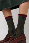 Exquisite J Short Flower Socks in Olive