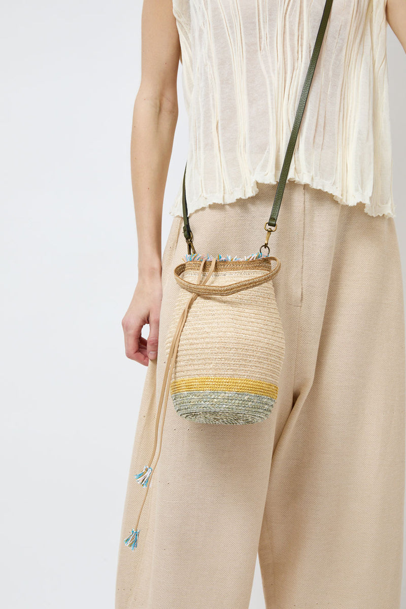 Exquisite J Small Laterna Hemp Basket Bag in Grey and Yellow