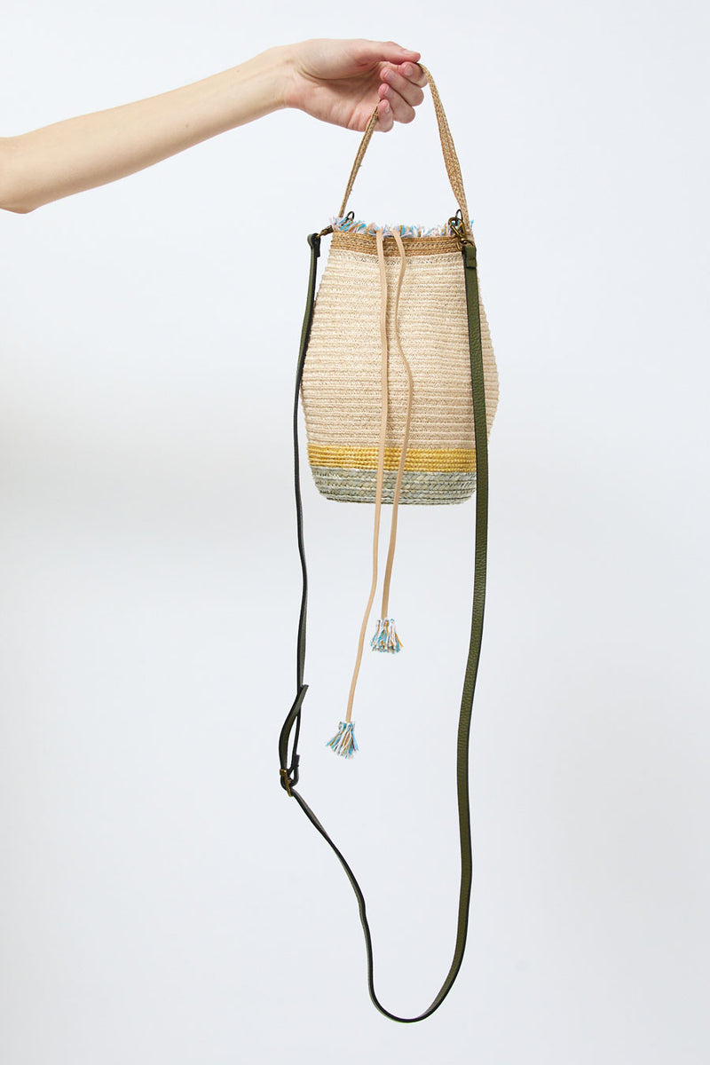 Exquisite J Small Laterna Hemp Basket Bag in Grey and Yellow