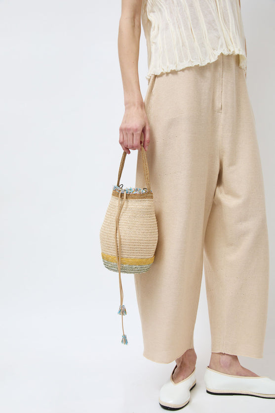 Exquisite J Small Laterna Hemp Basket Bag in Grey and Yellow