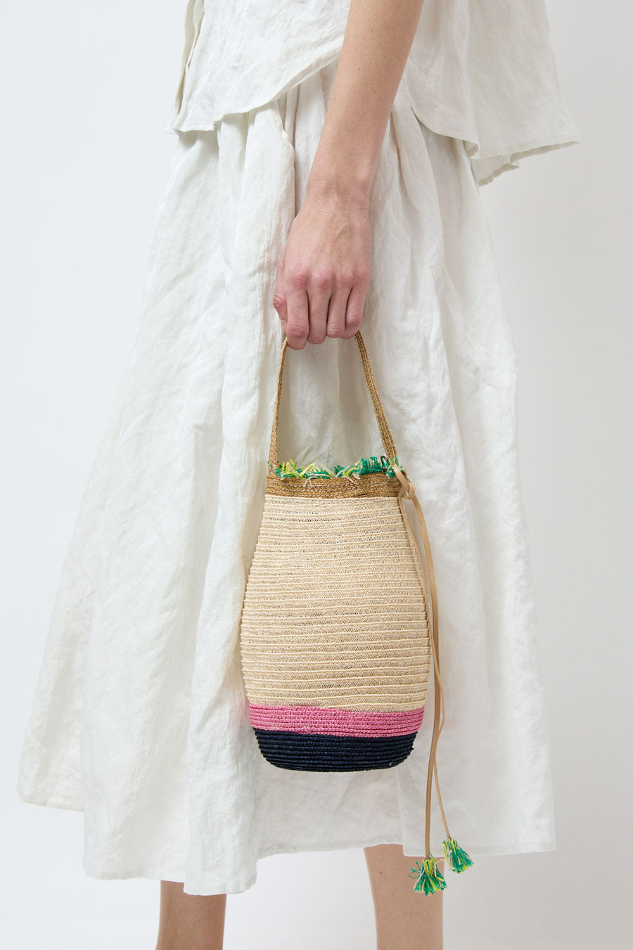 Exquisite J Small Laterna Hemp Basket Bag in Navy and Pink