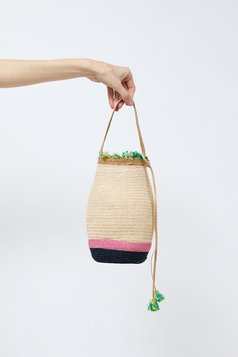 Exquisite J Small Laterna Hemp Basket Bag in Navy and Pink