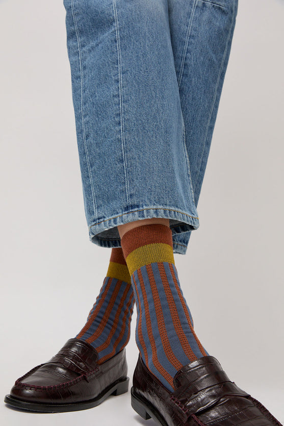 Exquisite J Stripe Socks in Blue