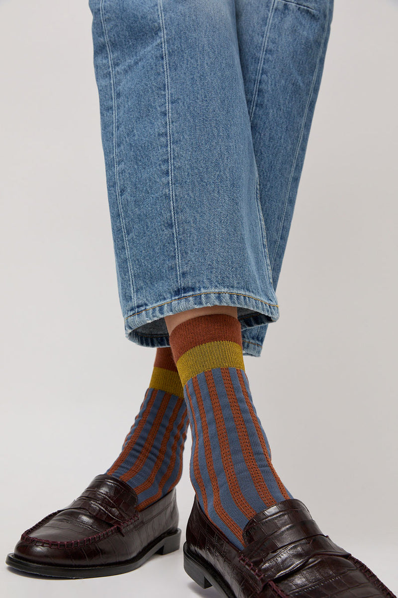 Exquisite J Stripe Socks in Blue