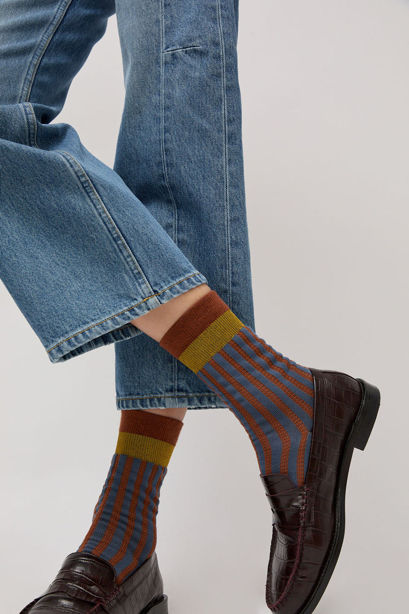 Exquisite J Stripe Socks in Blue