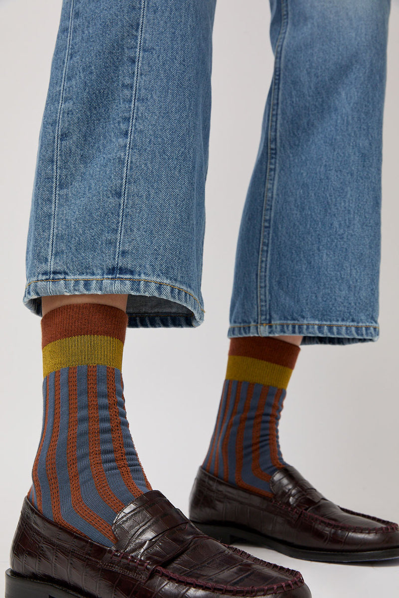 Exquisite J Stripe Socks in Blue