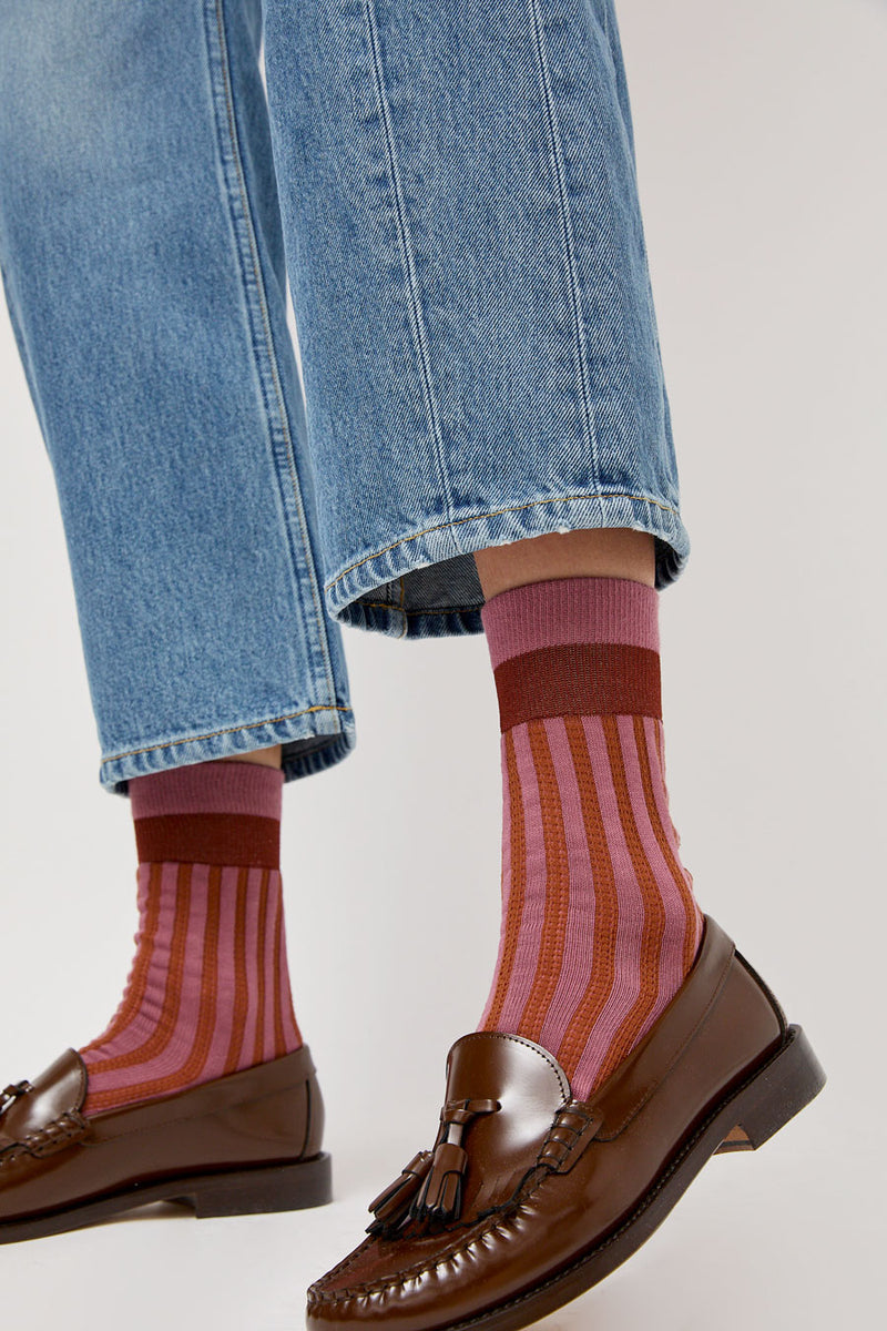 Exquisite J Stripe Socks in Rose