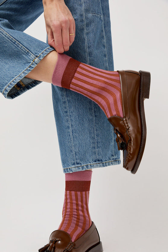 Exquisite J Stripe Socks in Rose