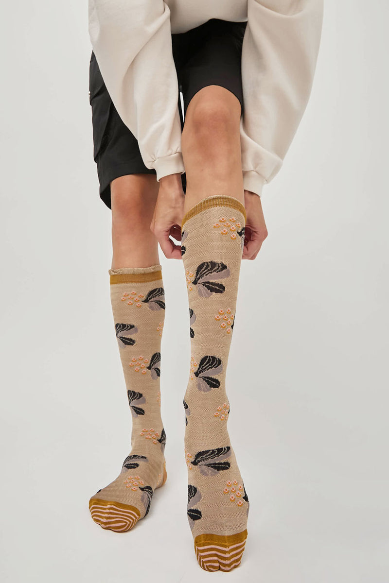 Exquisite J Tall Berries and Flower Socks in Beige