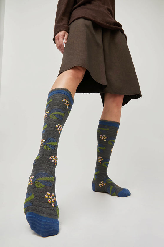Exquisite J Tall Berries and Flower Socks in Midnight