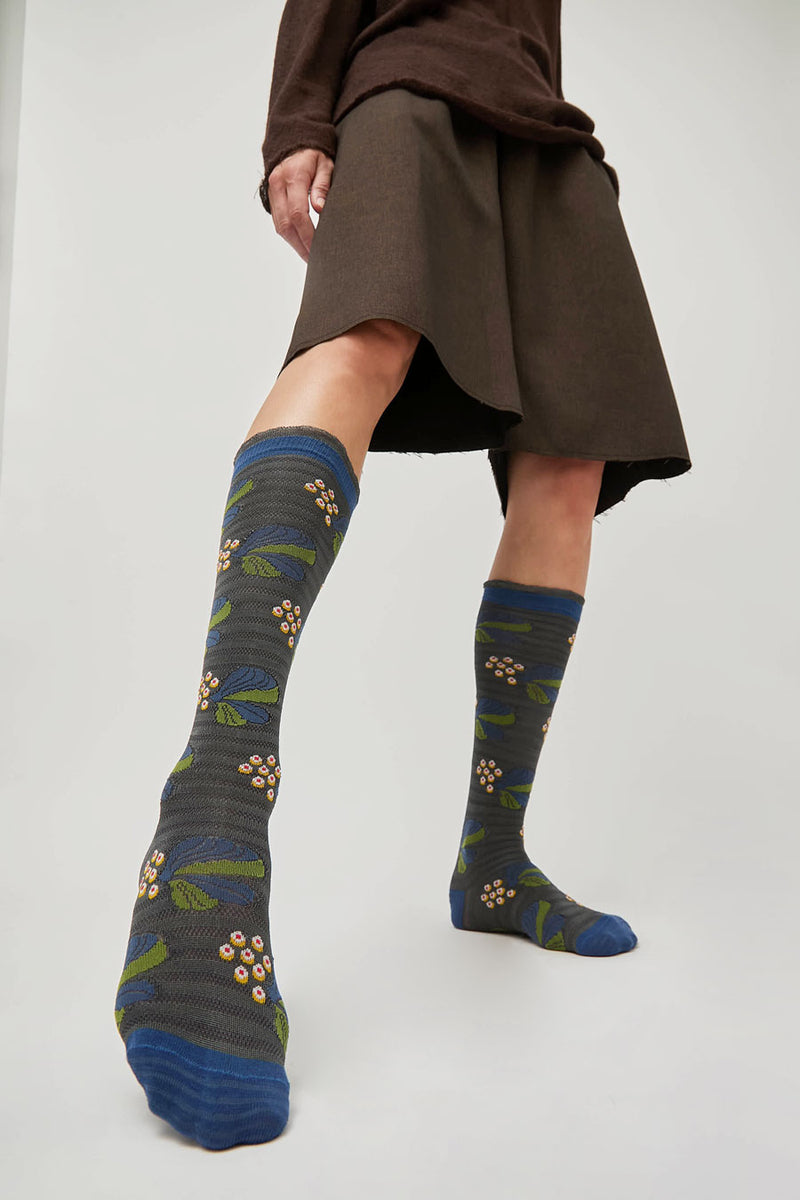 Exquisite J Tall Berries and Flower Socks in Midnight