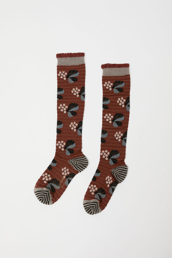 Exquisite J Tall Berries and Flower Socks in Rust