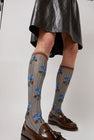 Exquisite J Tall Flower Socks in Blue Flowers