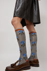 Exquisite J Tall Flower Socks in Blue Flowers