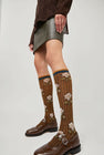 Exquisite J Tall Flower Socks in Cream Flowers