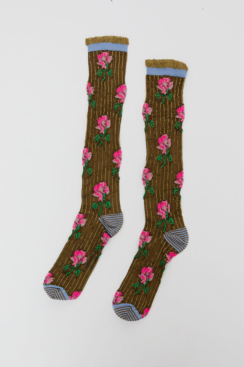 Exquisite J Tall Flower Socks in Pink Flowers