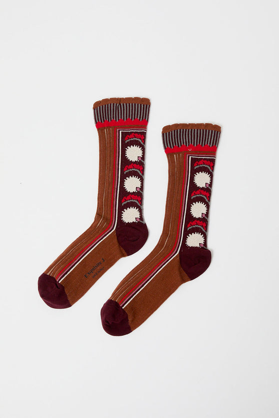 Exquisite J Tapestry Socks in Rust