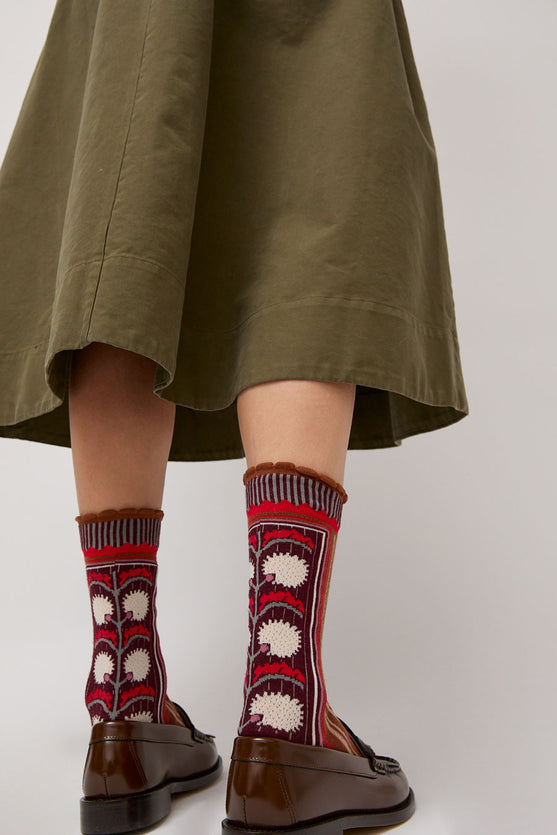 Exquisite J Tapestry Socks in Rust