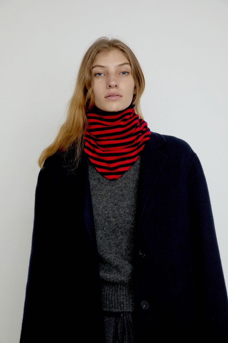 Exquisite J Wool Stripes Bandana in Navy and Red