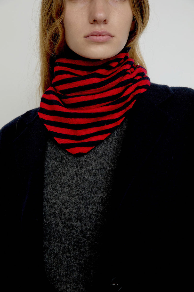 Exquisite J Wool Stripes Bandana in Navy and Red