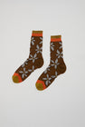Exquisite J Graphic Flower Socks in Brown