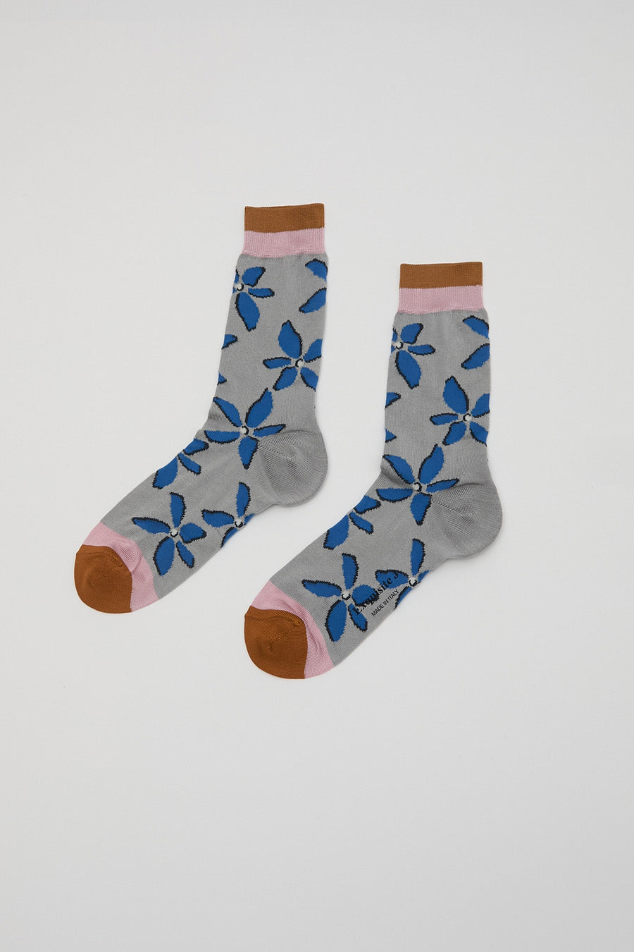 Exquisite J Graphic Flower Socks in Grey