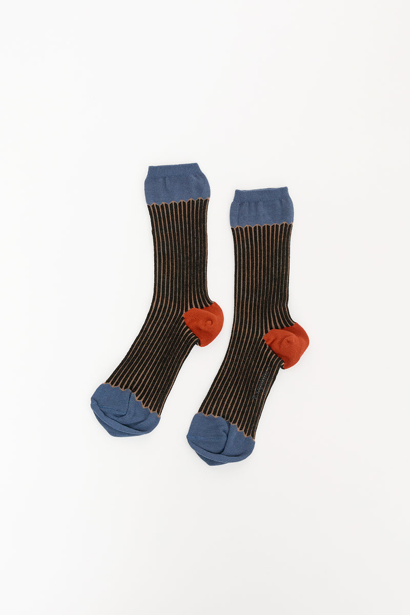 Exquisite J Multicolor Stripe Socks in Blue with Black