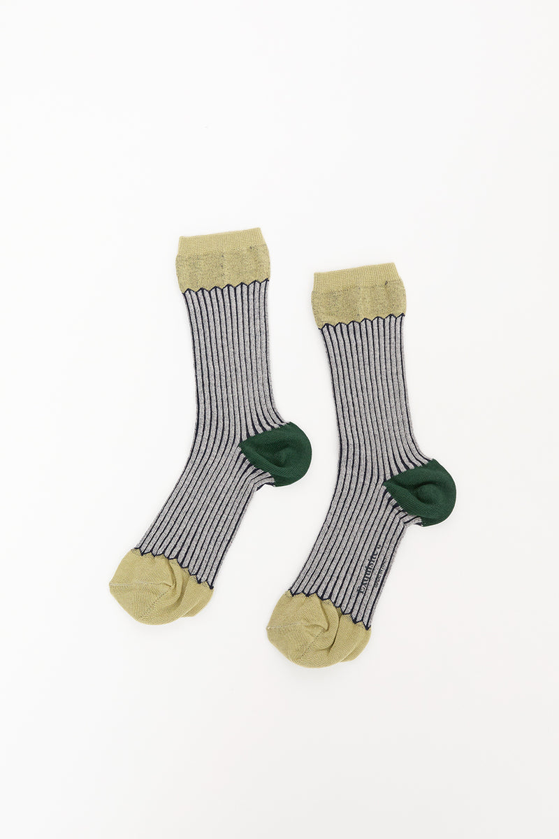 Exquisite J Multicolor Stripe Socks in Sage with Grey