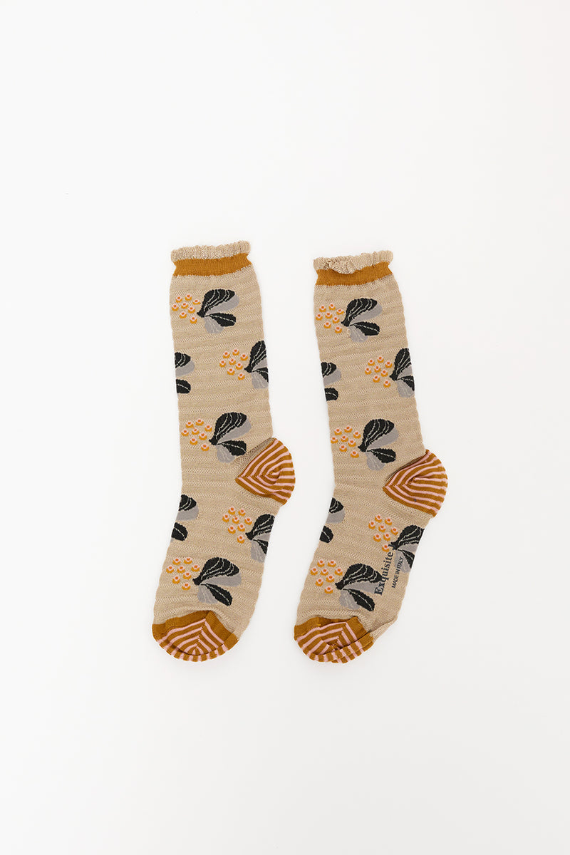 Exquisite J Berries and Flowers Socks in Cream