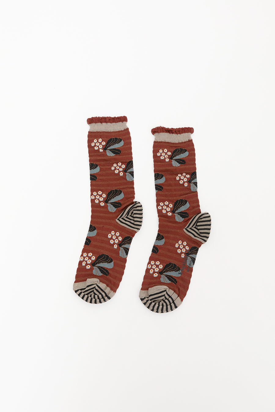 Exquisite J Berries and Flowers Socks in Brown