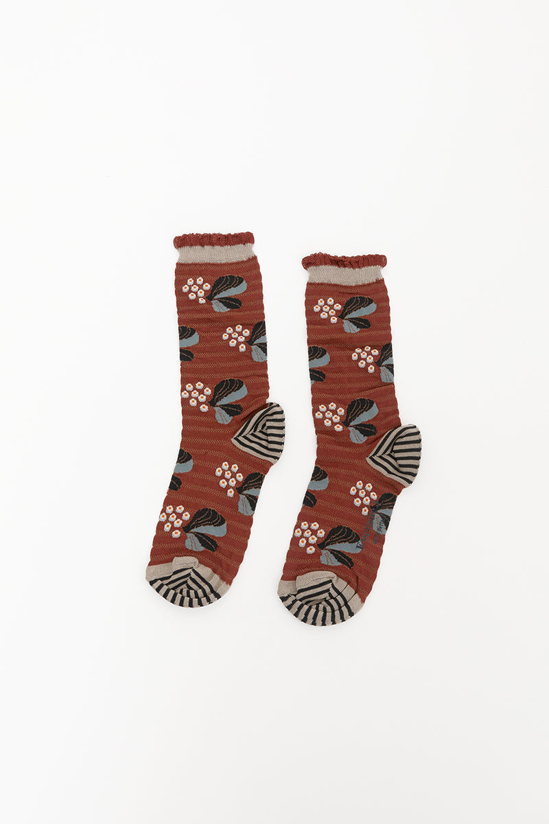 Exquisite J Berries and Flowers Socks in Brown