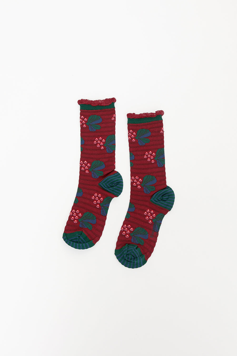 Exquisite J Berries and Flowers Socks in Red