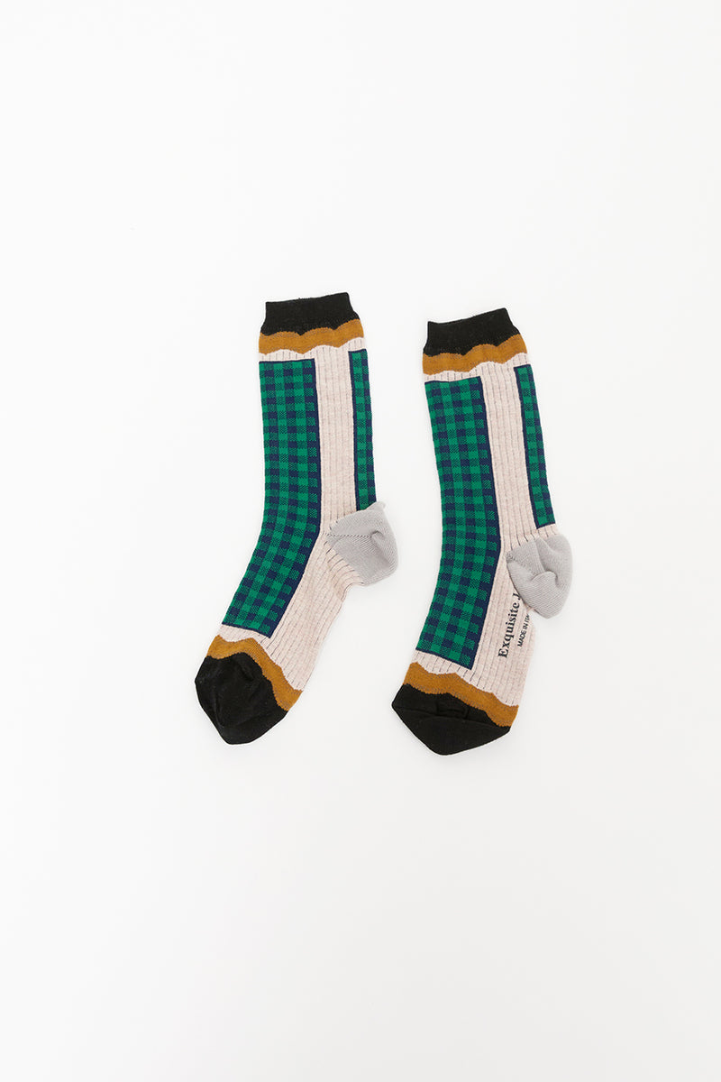Exquisite J Moods Tartan Socks in Green