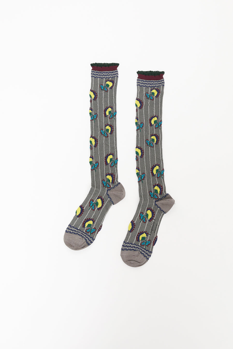 Exquisite J Long Carnation Flower Socks in Grey