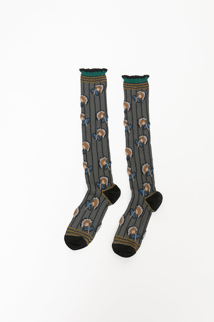 Exquisite J Long Carnation Flower Socks in Charcoal