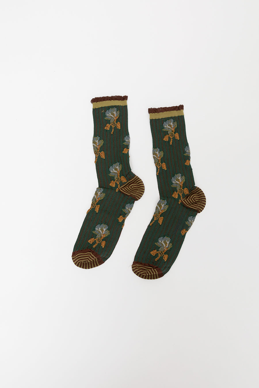 Exquisite J Short Flower Socks in Green