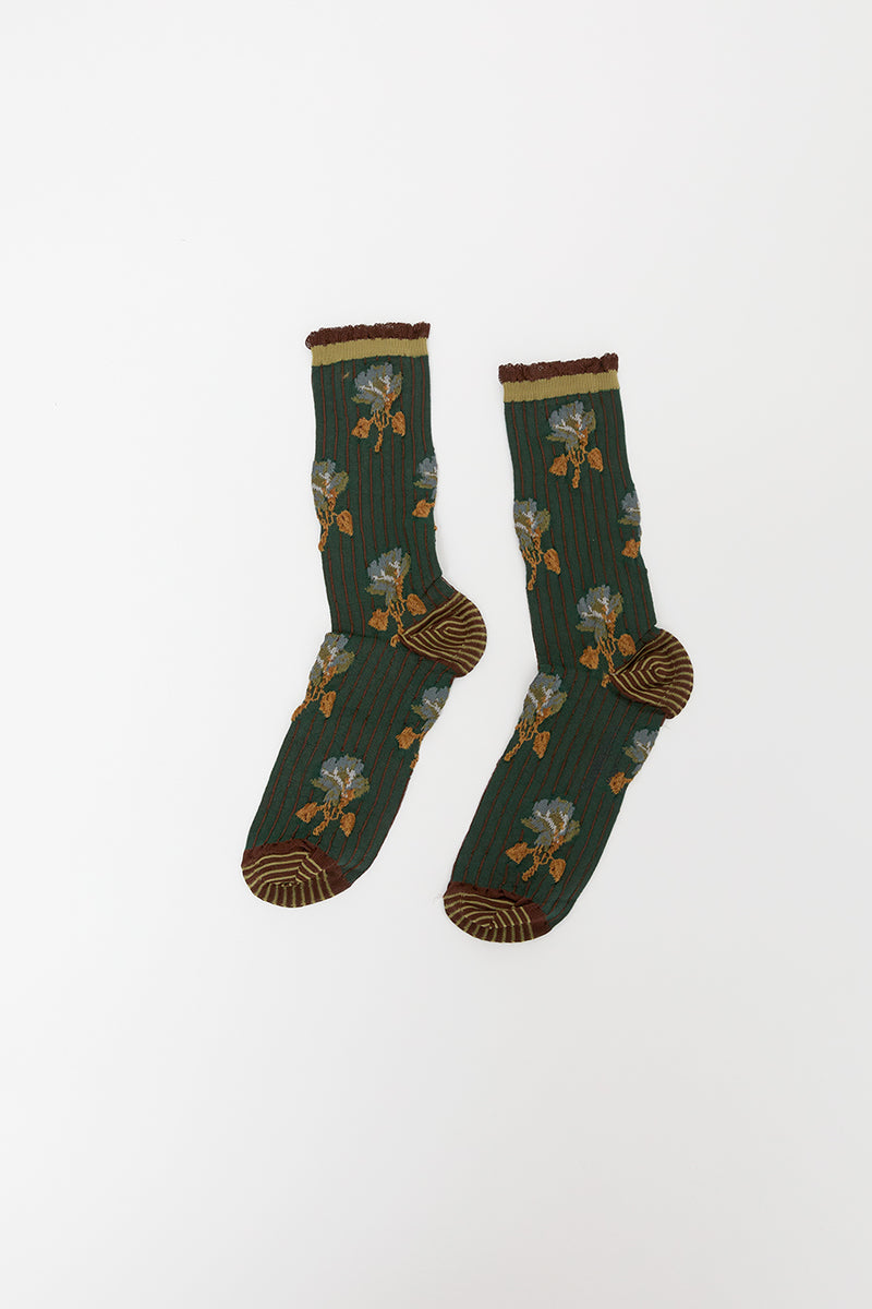 Exquisite J Short Flower Socks in Green