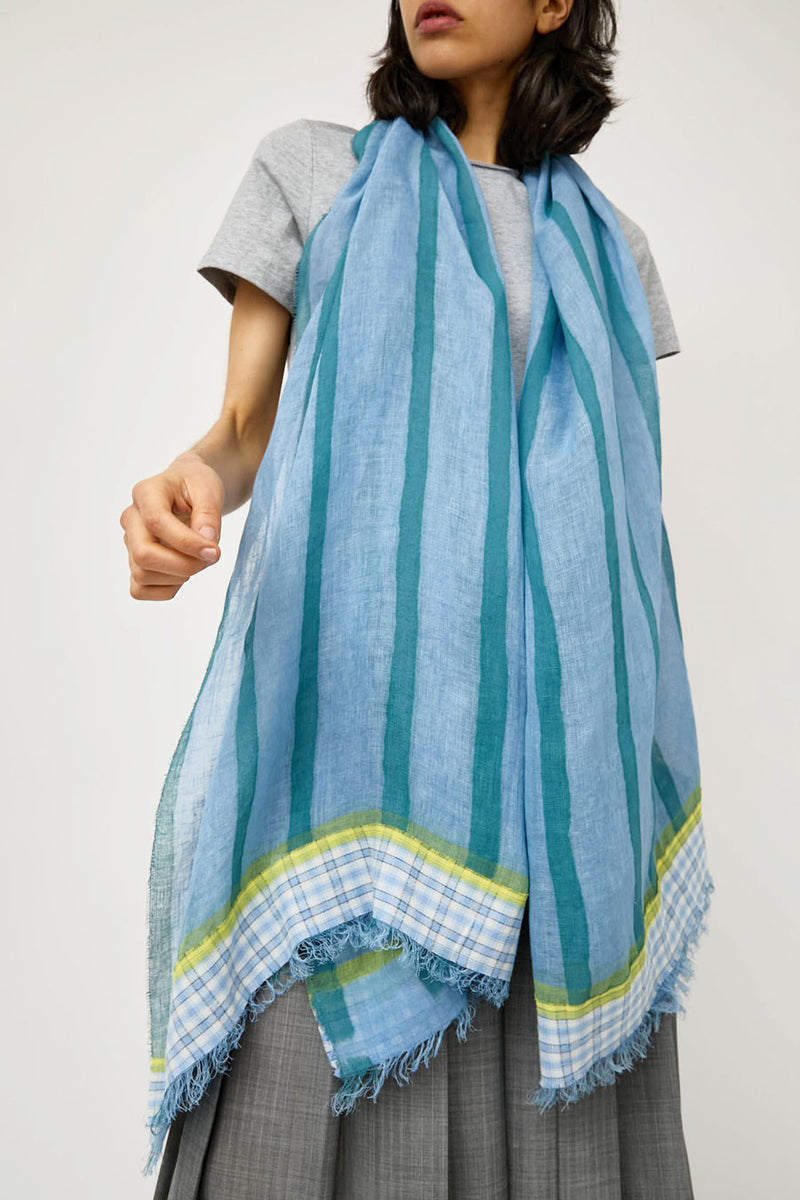 Exqusite J Hand Painted Long Stripes and Plaid Scarf in Blue