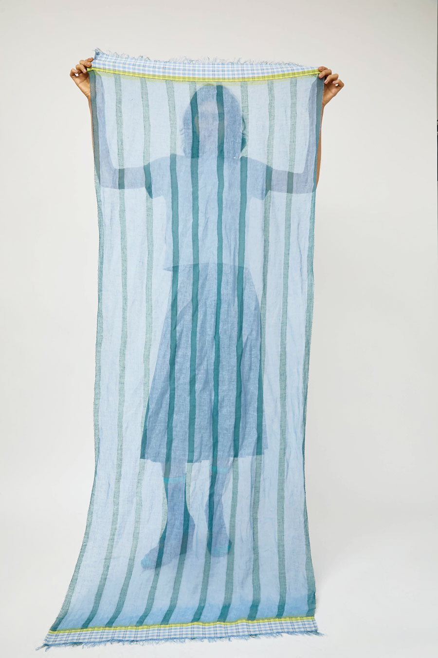 Exqusite J Hand Painted Long Stripes and Plaid Scarf in Blue