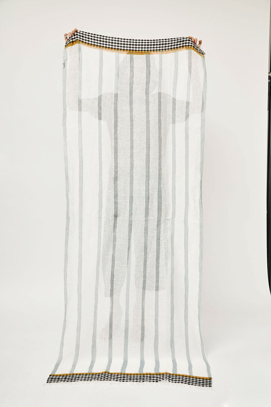 Exqusite J Hand Painted Long Stripes and Plaid Scarf in White