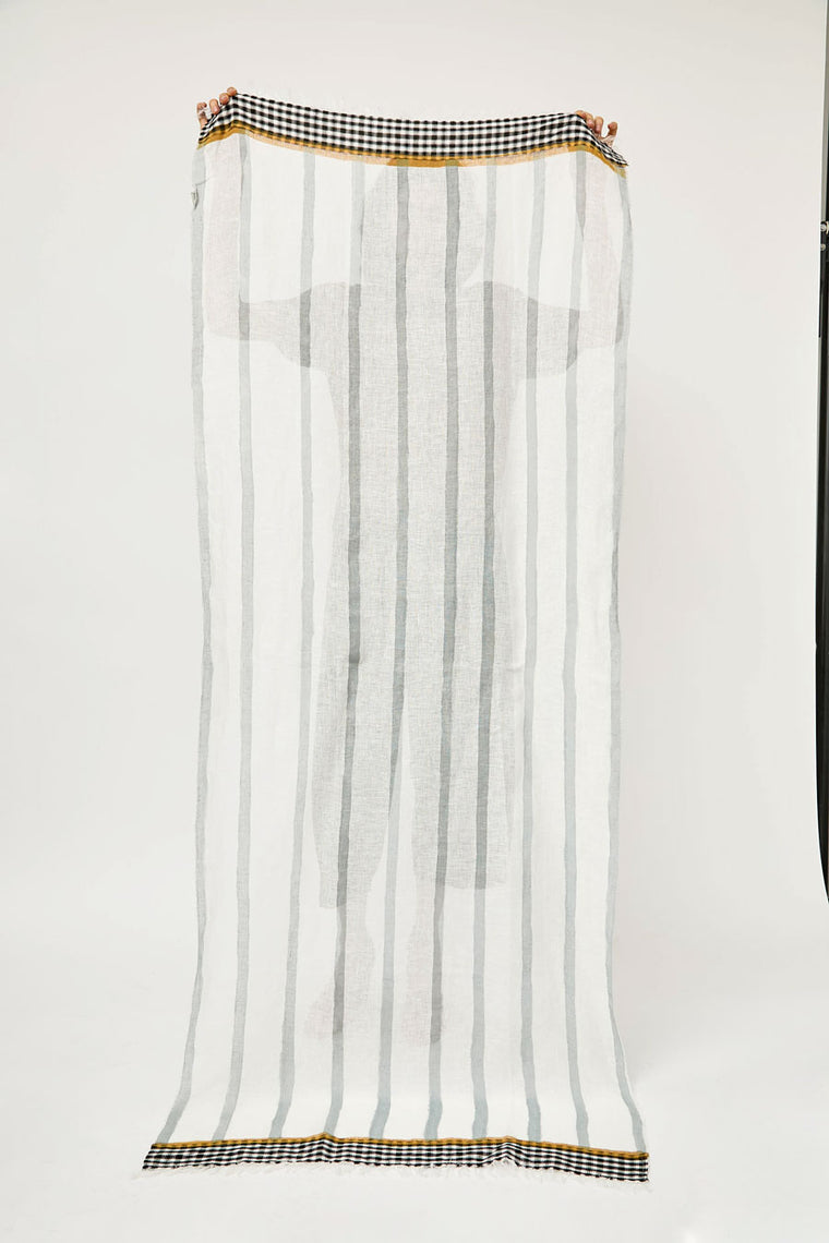 Exquisite J Hand Painted Long Stripes and Plaid Scarf in White
