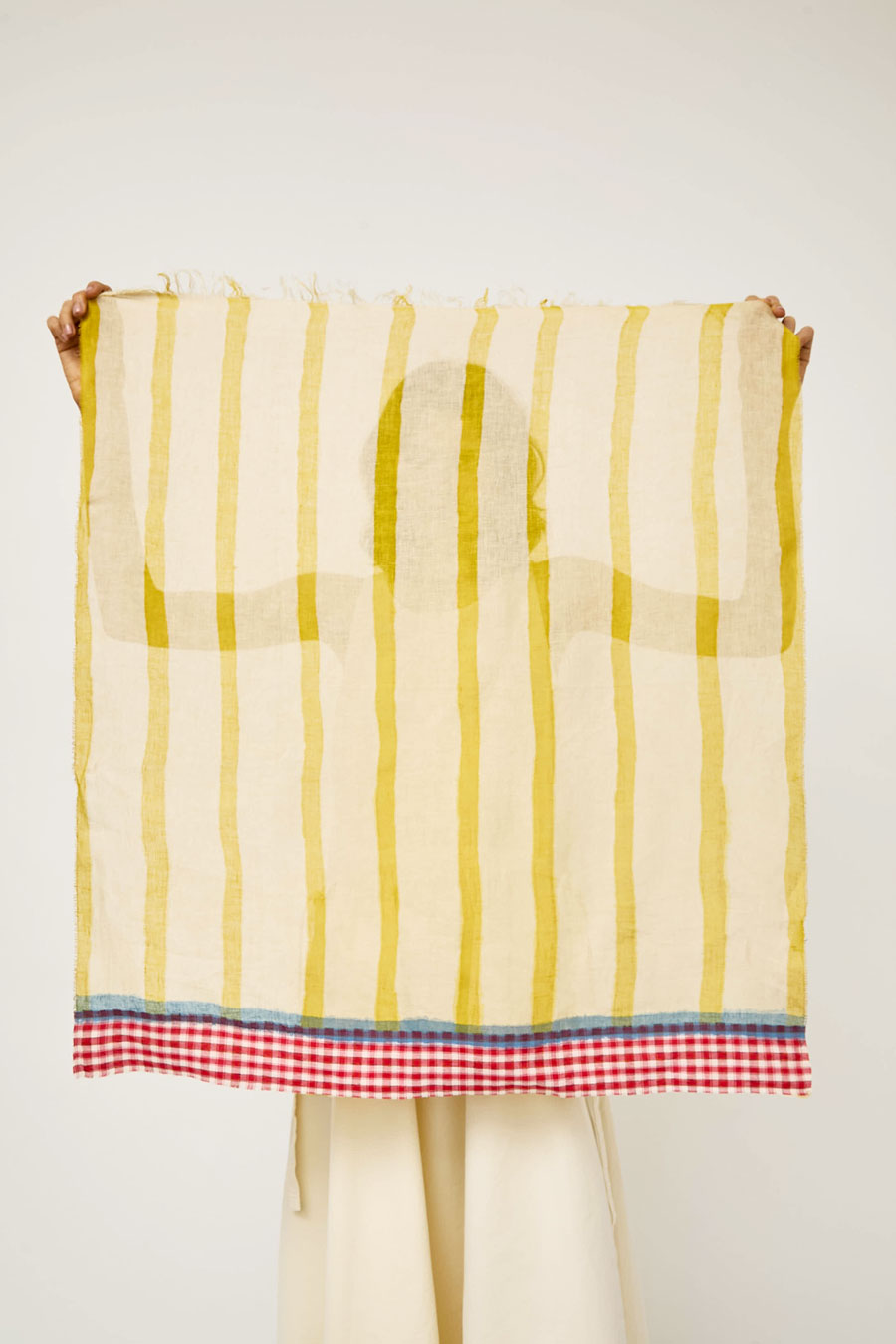 Exqusite J Hand Painted Square Stripes and Plaid Scarf in Yellow