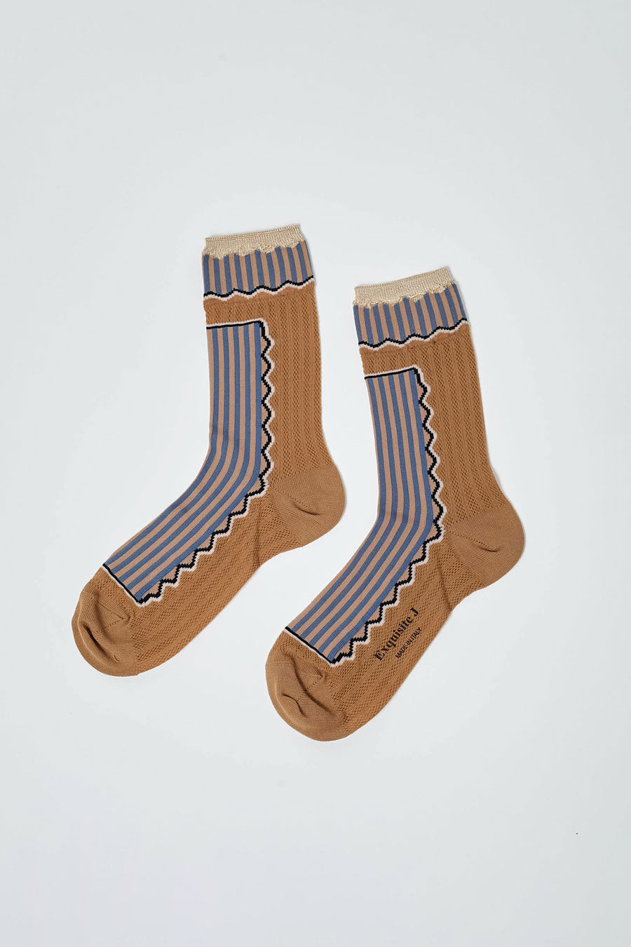 Exqusite J Waves and Stripes Socks in Brown