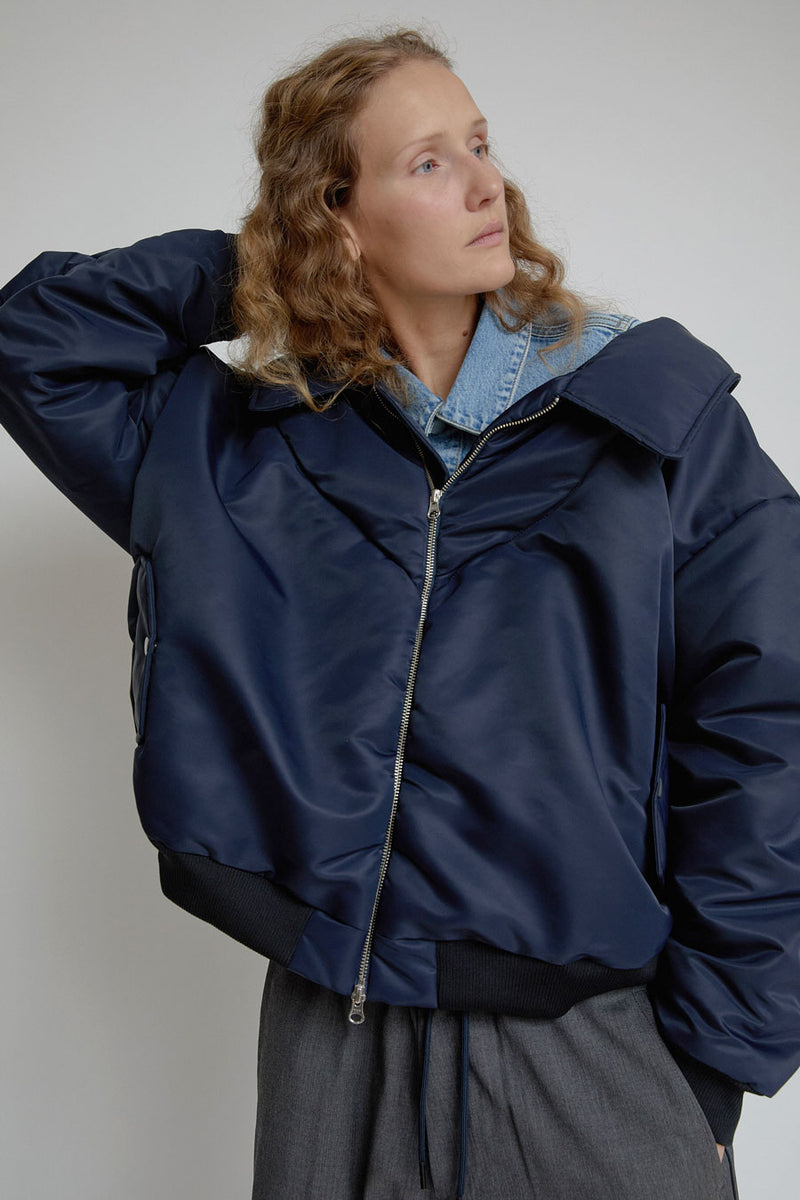 Façon Jacmin 2 in 1 Jacket Bomber in Dark Blue and Mid Blue