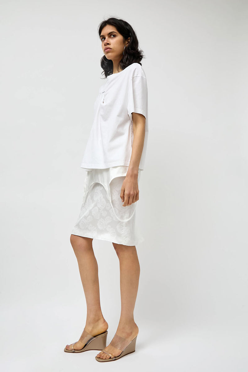 Façon Jacmin Jackie Trompe-l'oeil Dress Skirt in White Flower Rose Jacquard