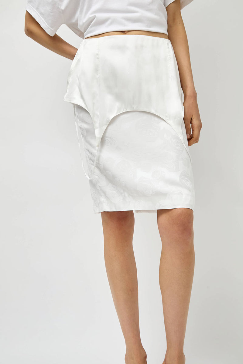 Façon Jacmin Jackie Trompe-l'oeil Dress Skirt in White Flower Rose Jacquard